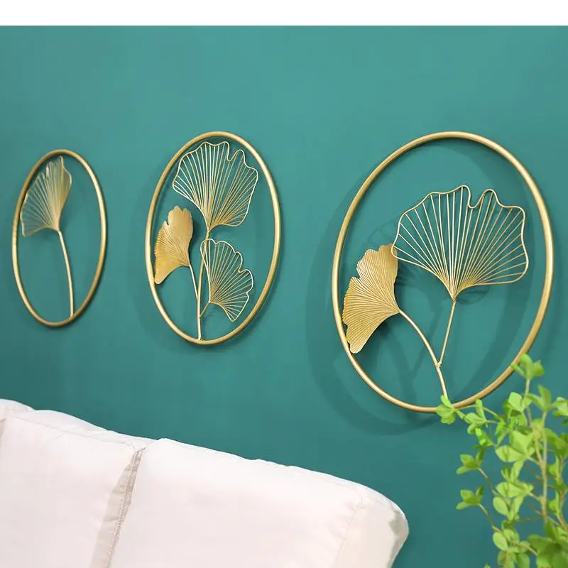 Nordic Home Decoration Metal Wall Ginkgo Leaf Iron Hotel Living Room Sofa Background Hanging