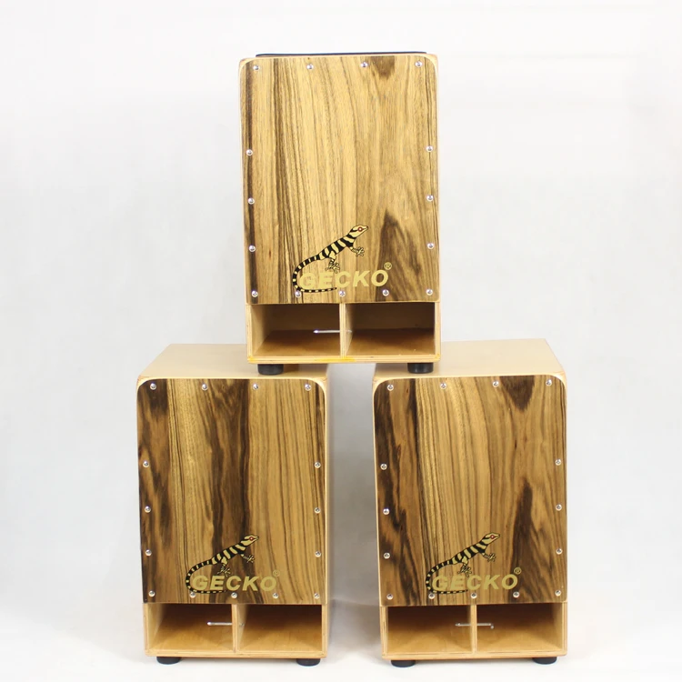 GECKO CD01 Cajon Drum Wholesale Double Sound Holes Woofer Beat Box Zingana Wood Playing Birch Body Jumbo Bass Cajon Box Drum