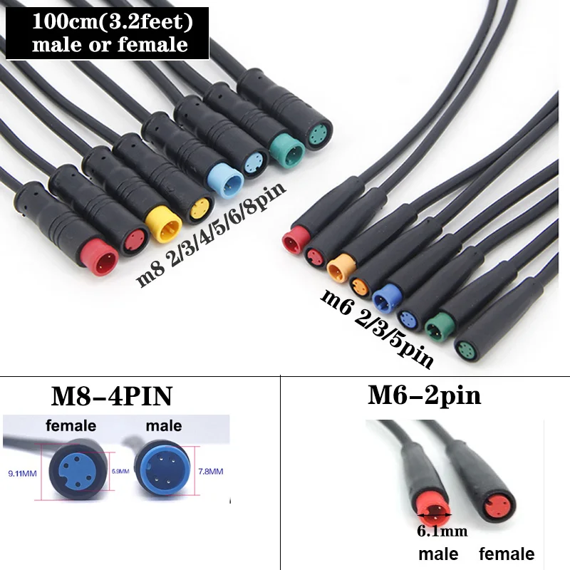 1m M6 M8 waterproof 2 3 4 5 6 8 Pin Electric Bicycle Joint Plug DC male female Connector ebike Scooter Brake Cable Signal Sensor