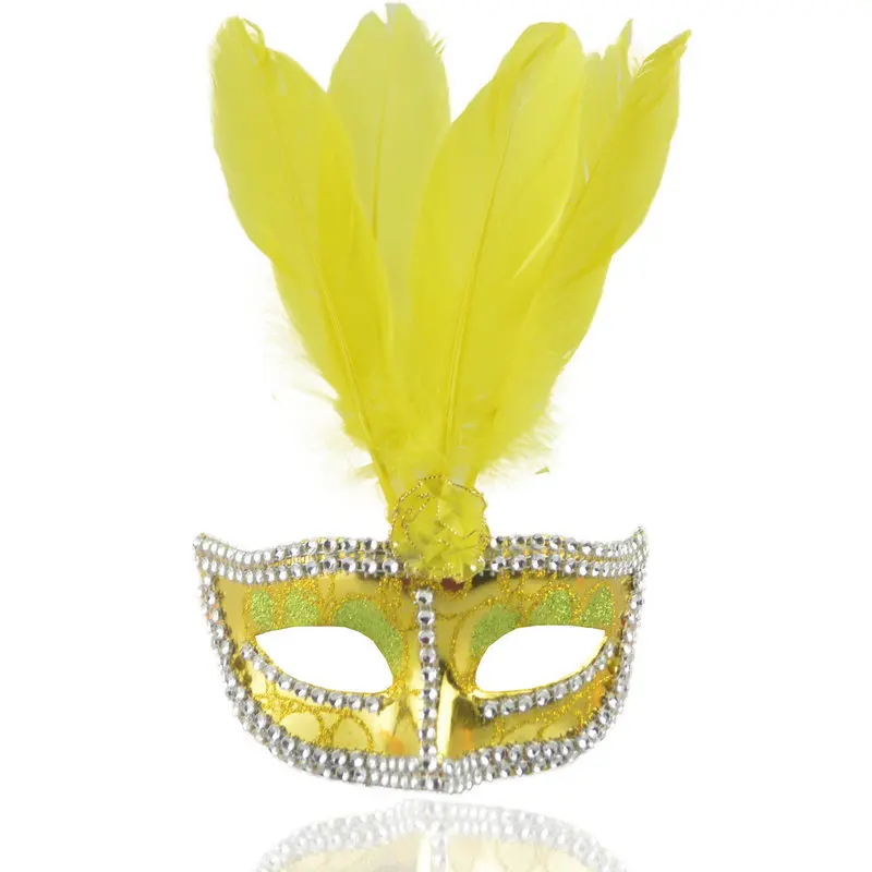 

New Party Mask Painted Feather Mask With Diamond Women Masquerade Luxury Peacock Feathers Half Face Cosplay Costume