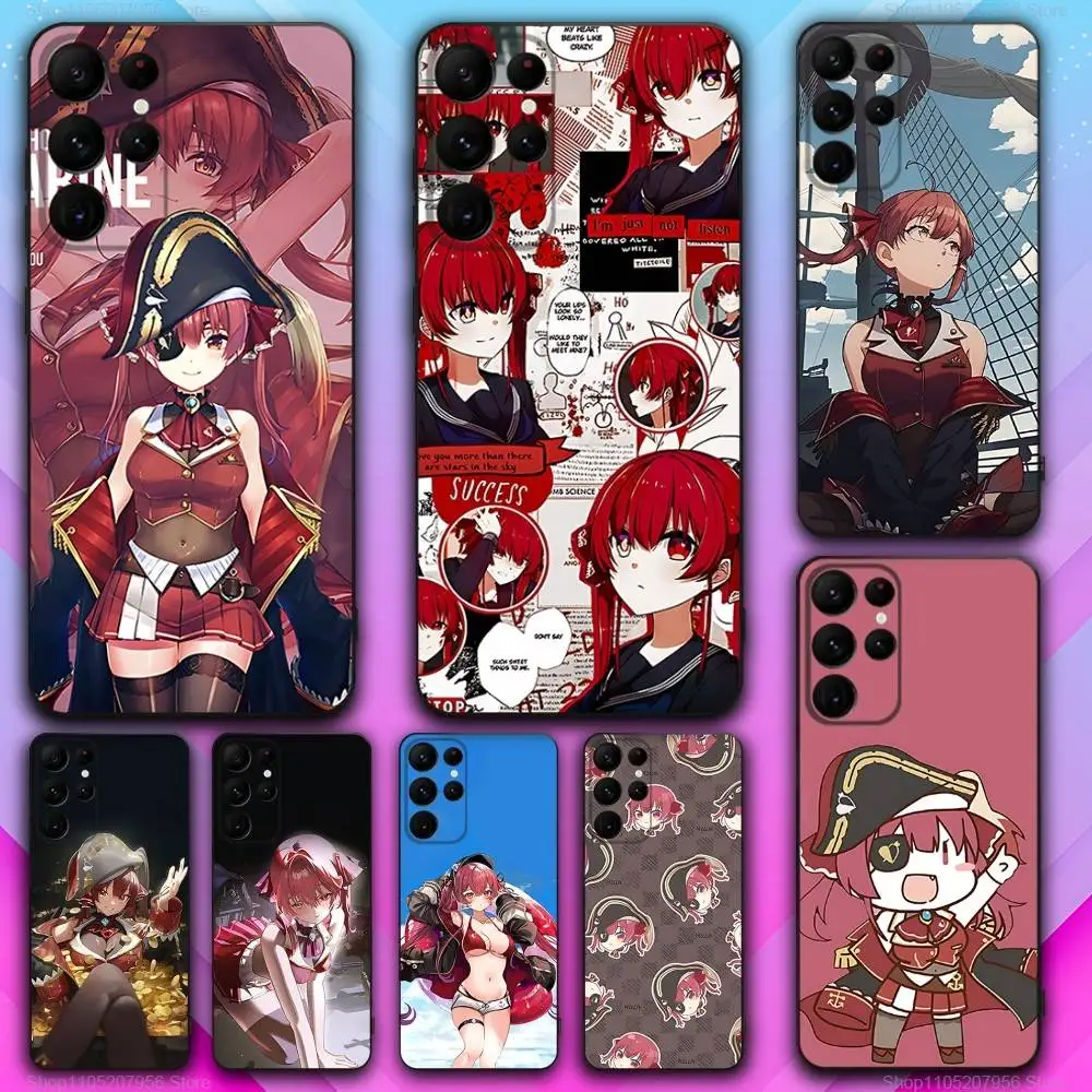 H-Houshou Casing Ponsel Hitam Marinir Gadis Imut untuk Samsung S30,S25,S24,S23,S22,S21,S20,Fe,Lite,5G,Ultra,Plus Ultra-Tipis