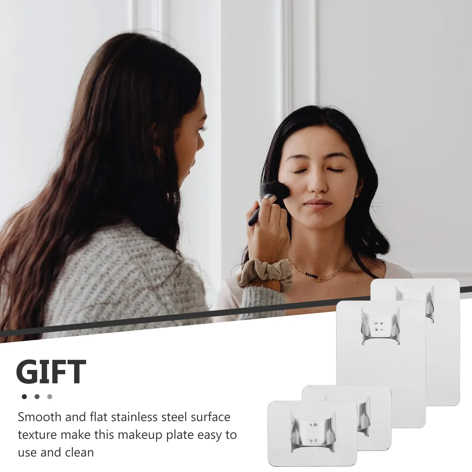 

4pcs Stainless Steel Foundation Mixing Palette Makeup Plate Tool Nail Art Blending Compact Portable Ring Design Durable