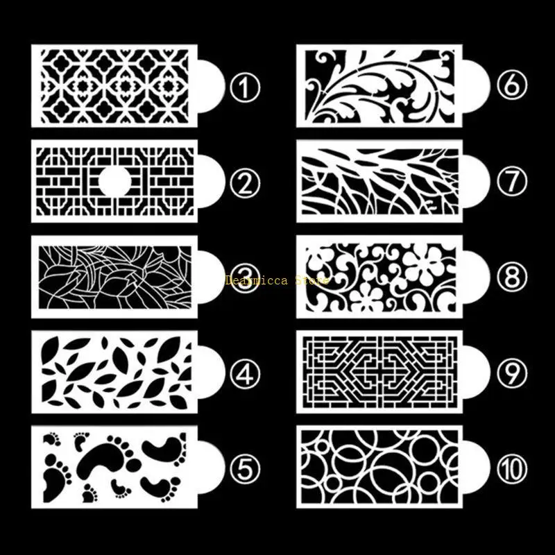 

P0UE 10 Pcs Cake Molds DIY Baking Cake Stencils Templates for DIY Cake Cookies Side Baking Mesh Stencil Fondant for Impressio