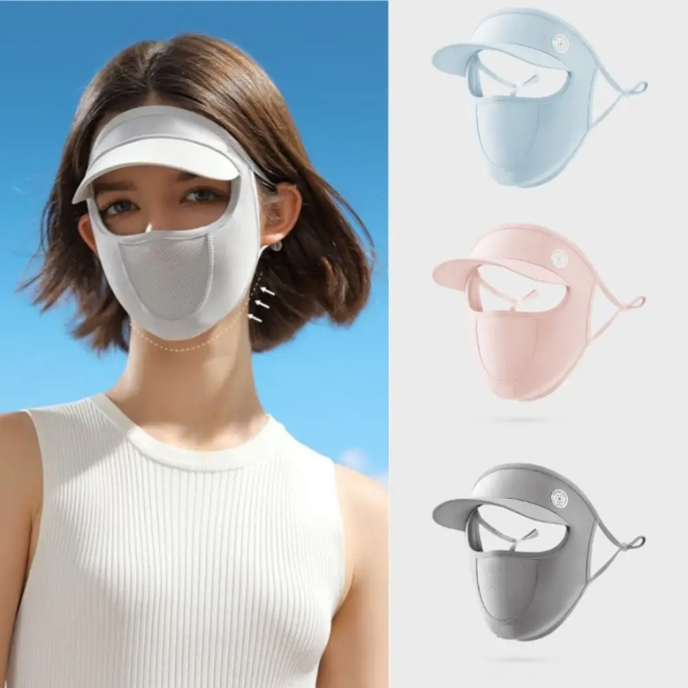 

New Breathable Sun Protection Hats Full Face UV Protection Ice Silk Mask With Brim Sunscreen Mask Outdoor