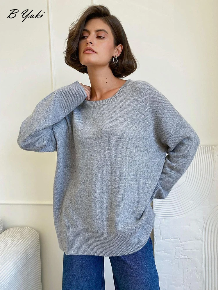 Blessyuki Autumn Winter Oversized Knitted Sweaters Women 2023 New Casual O-neck Long Sleeve Basic Pullover Female Simple Jumper