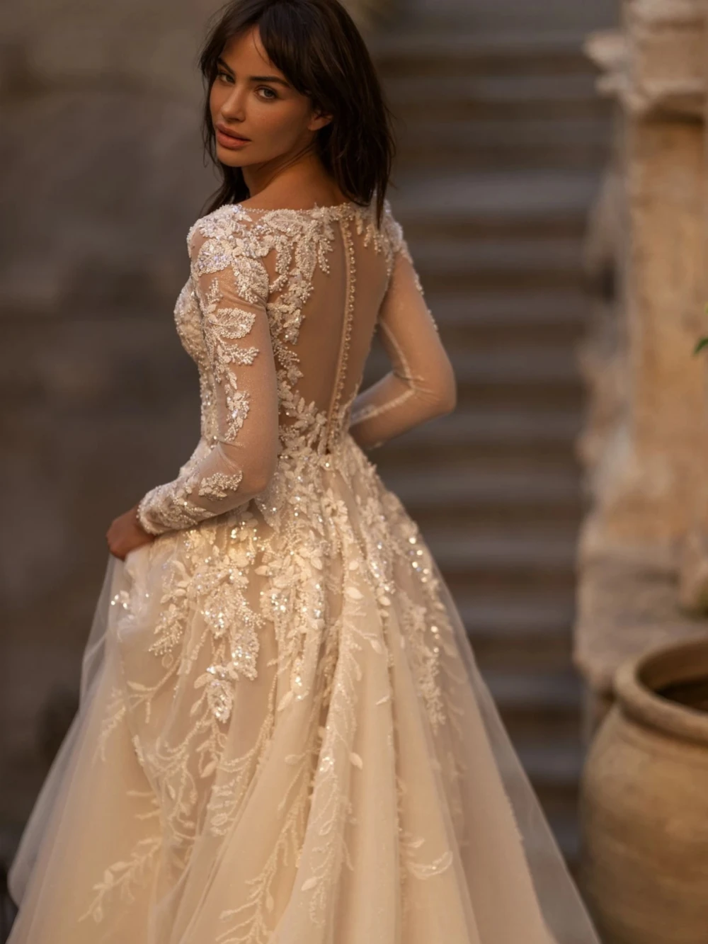 Vestido De novia con perlas y lentejuelas brillantes, vestido De novia Sexy con escote en V profundo, vestido De novia elegante Vintage De corte en A, bata personalizada De boda