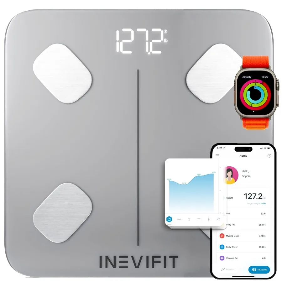 

INEVIFIT Smart Body Fat Scale with Highly Accurate Bluetooth Digital Bathroom Body Composition Analyzer for Home Use Measures W