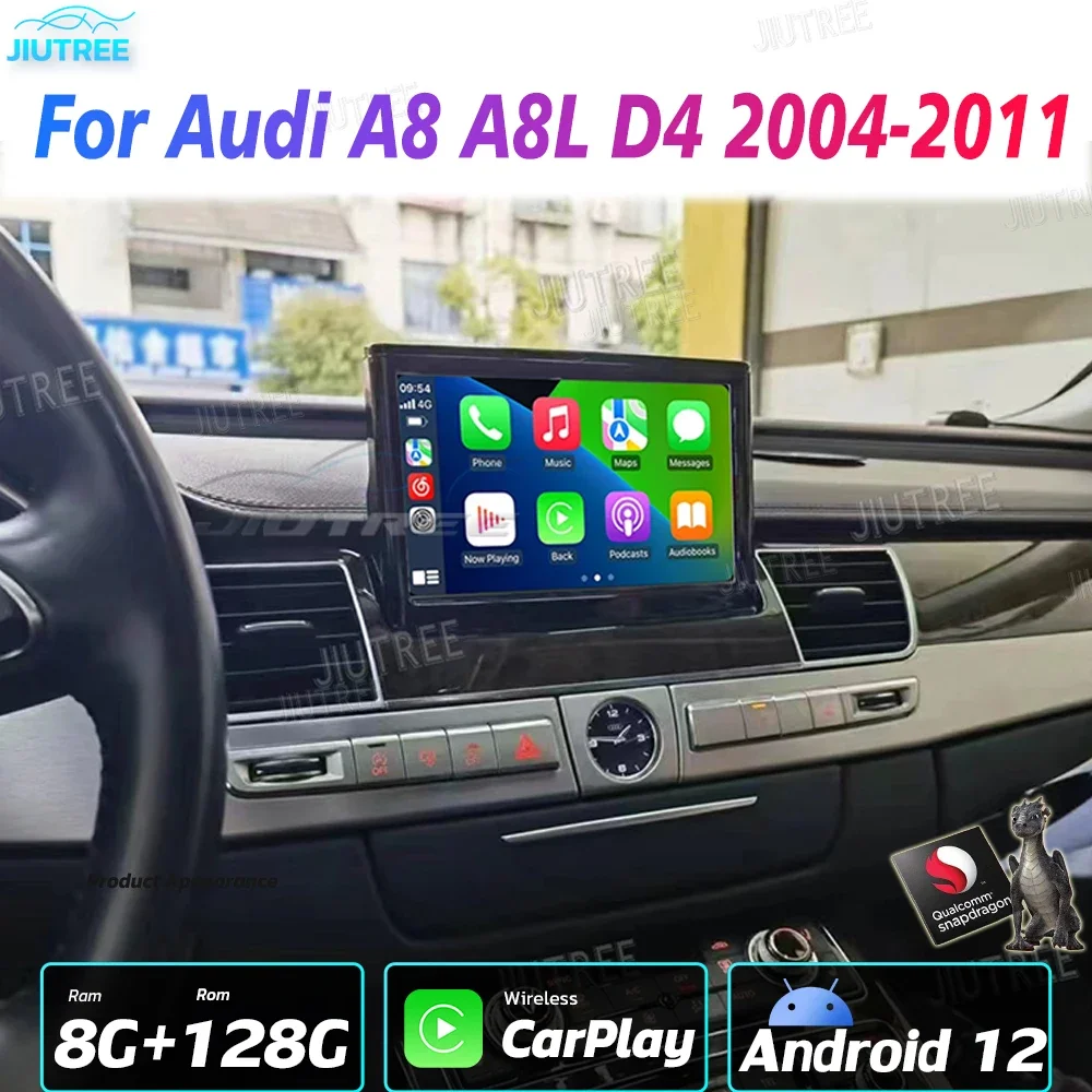 Android 12 Qualcomm Car Radio For Audi A8 A8L D4 2004-2011 retractable Screen Audio Multimedia Player GPS navigation Carplay