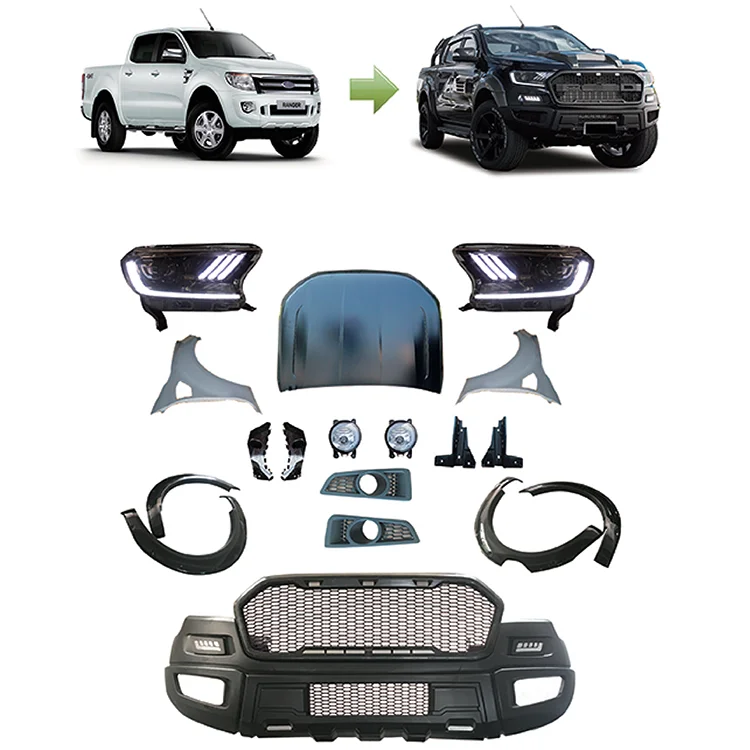 

Modified Car Kit T6 Upgrade Front Bumper Sets With Headlight To RAPTOR Car Body Kit For Ranger T6