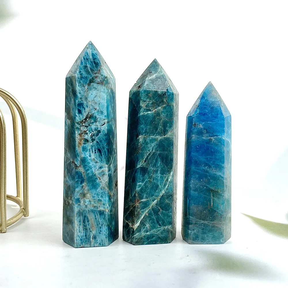 1PC Natural Blue Apatite Point Reiki Healing Crystal Wand, Energy Ore Ornaments, Room Decor, Home Decoration Crafts Gift