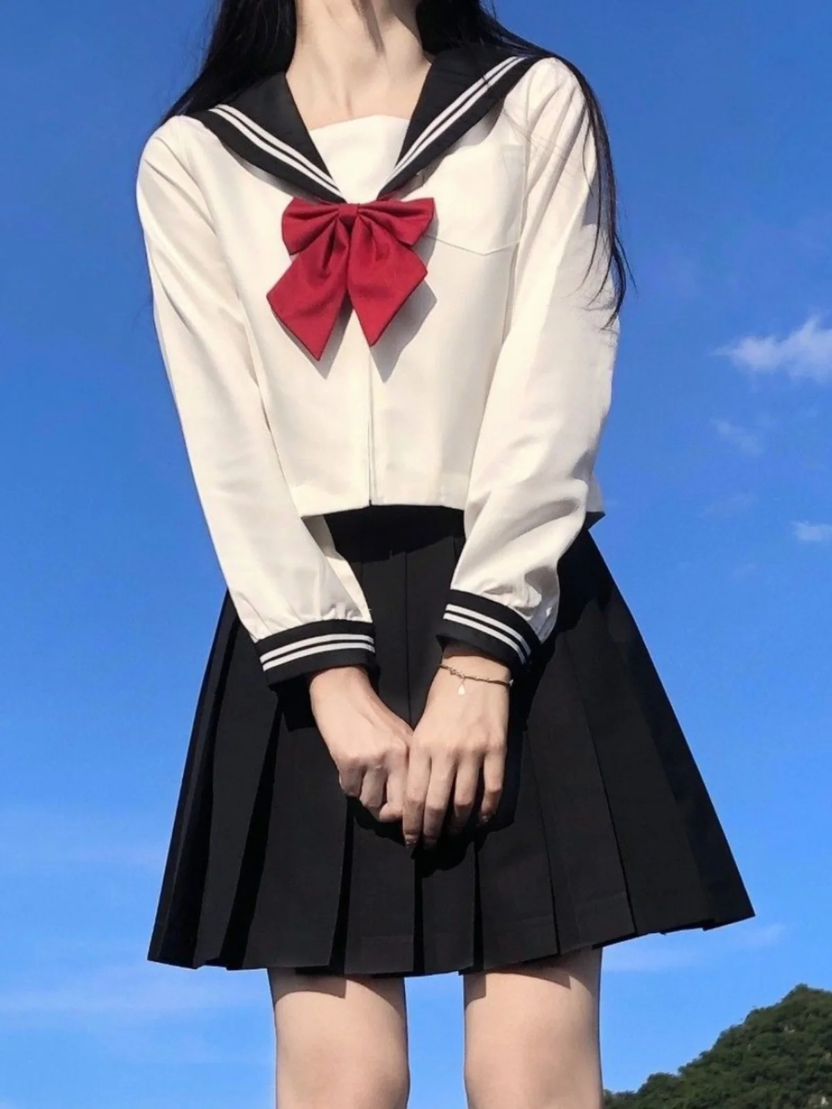 

plus Size Women's Fashion Set Student Uniform JK Uniform Belly Cover Black White Three Books Two Books Micro Fat MM