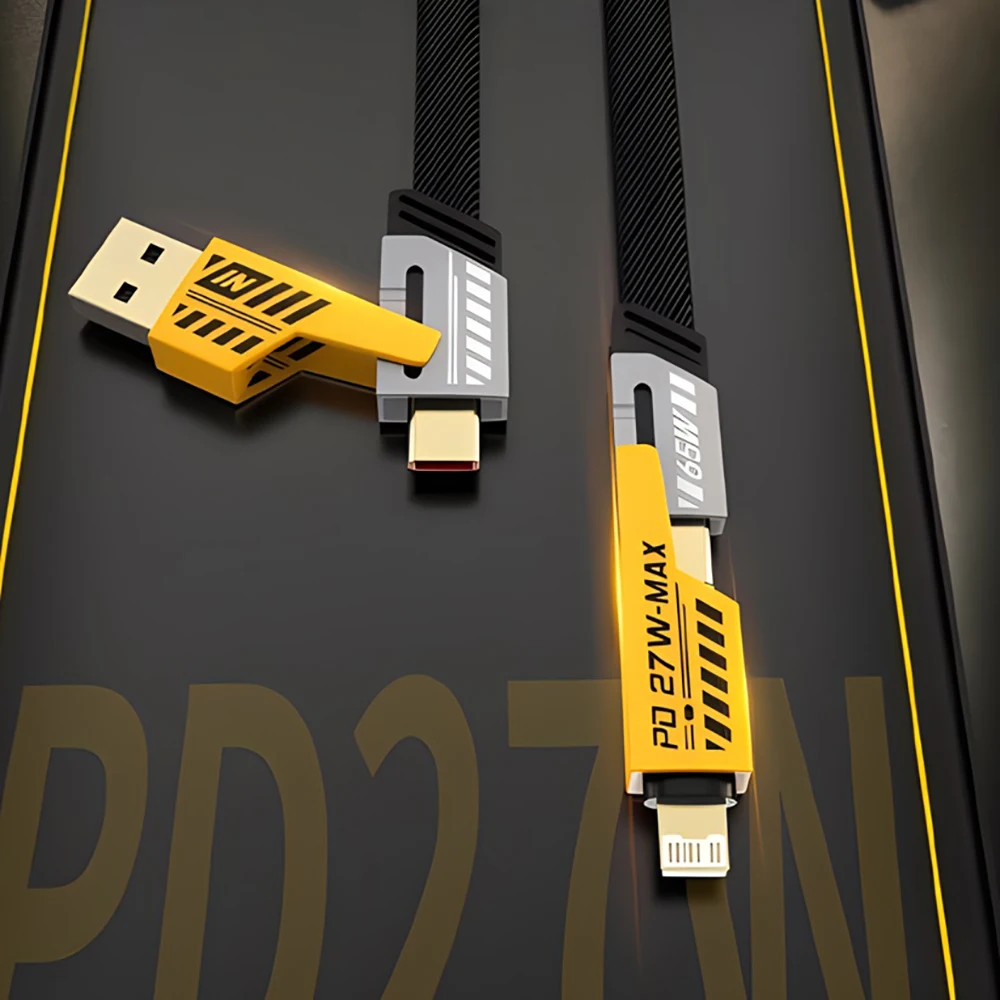 2025 جديد Mecha أربعة في واحد 6A كابل بيانات شحن سريع أصفر وأسود مضفر مزدوج النوع اثنين إلى اثنين كابل شحن #1
