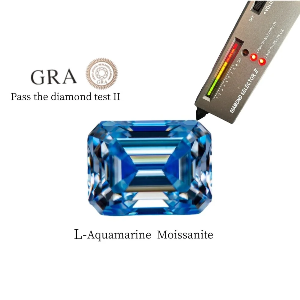 L-Aquamarine  Color Loose Moissanite  Gemstones with GRA Certificate  for DIY Jewelry Rings Earrings Making  Emerald Cut 1~5 CT