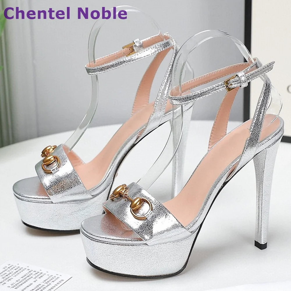 Laser Gold Sandals Platform Round Toe Open Toe Thin High Heels Buckle Shoes Hottest Fashion Sexy Comfortable Summer Women Shoes