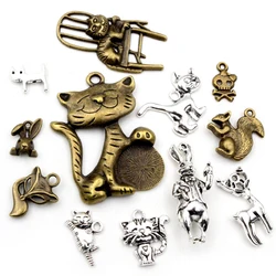 Antique Bronze Sliver Plated Cat Dog Deer Animal Handmade Charms Pendant DIY Jewelry Making Findings for bracelet necklace