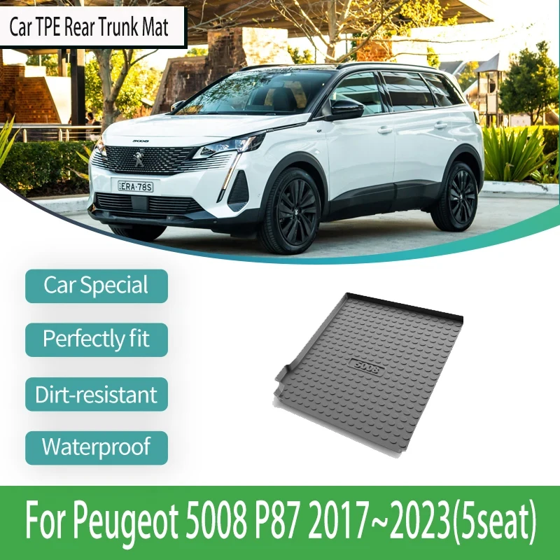 

Car Rear Trunk Mats Fit For Peugeot 5008 P87 2017~2024 5seat TPE Waterproof Car Trunk Storage Pads Mud Carpets Auto Accessories