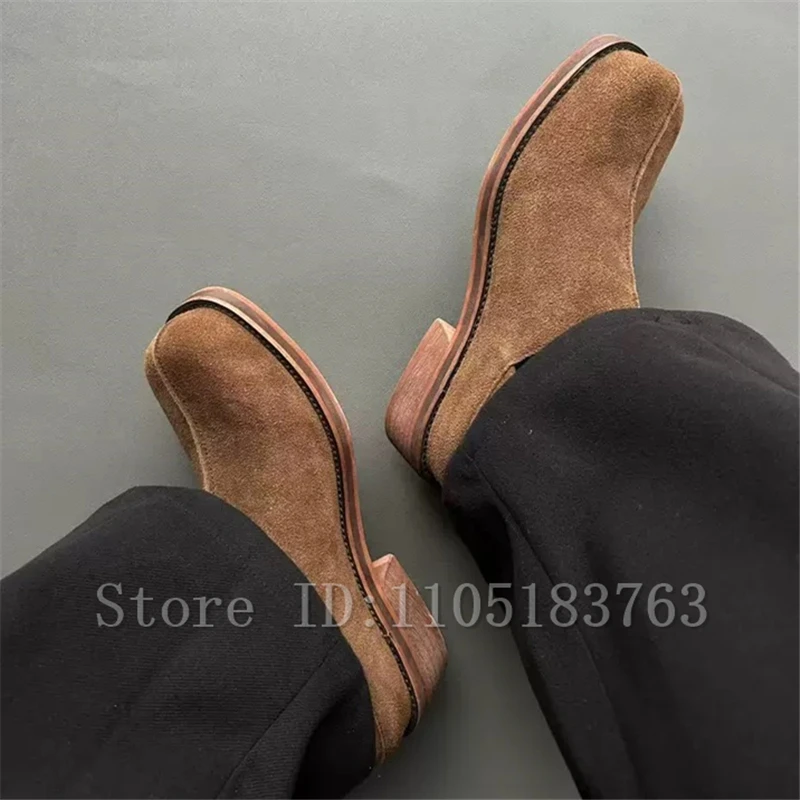 Men's British Style Casual Slip On Loafers Thick Heel Commuter Trendy Daily Outdoor Business Formal Derby Shoes
