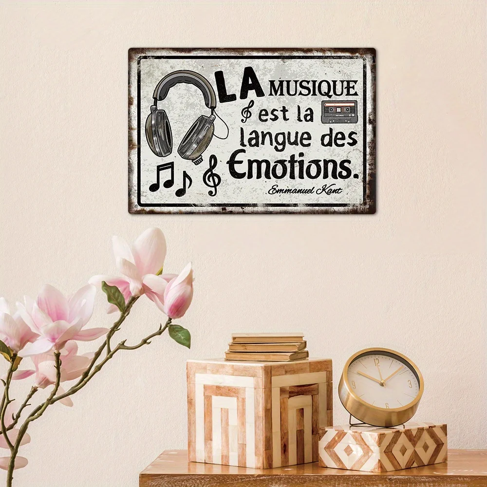 Putuo Decoration 1 Piece French Vintage Metal Sign, Music Is the Language of Emotions   Emmanuel Kant, Wall Decor for Home, Farmhouse, Bar, Pub, Club, Gift.