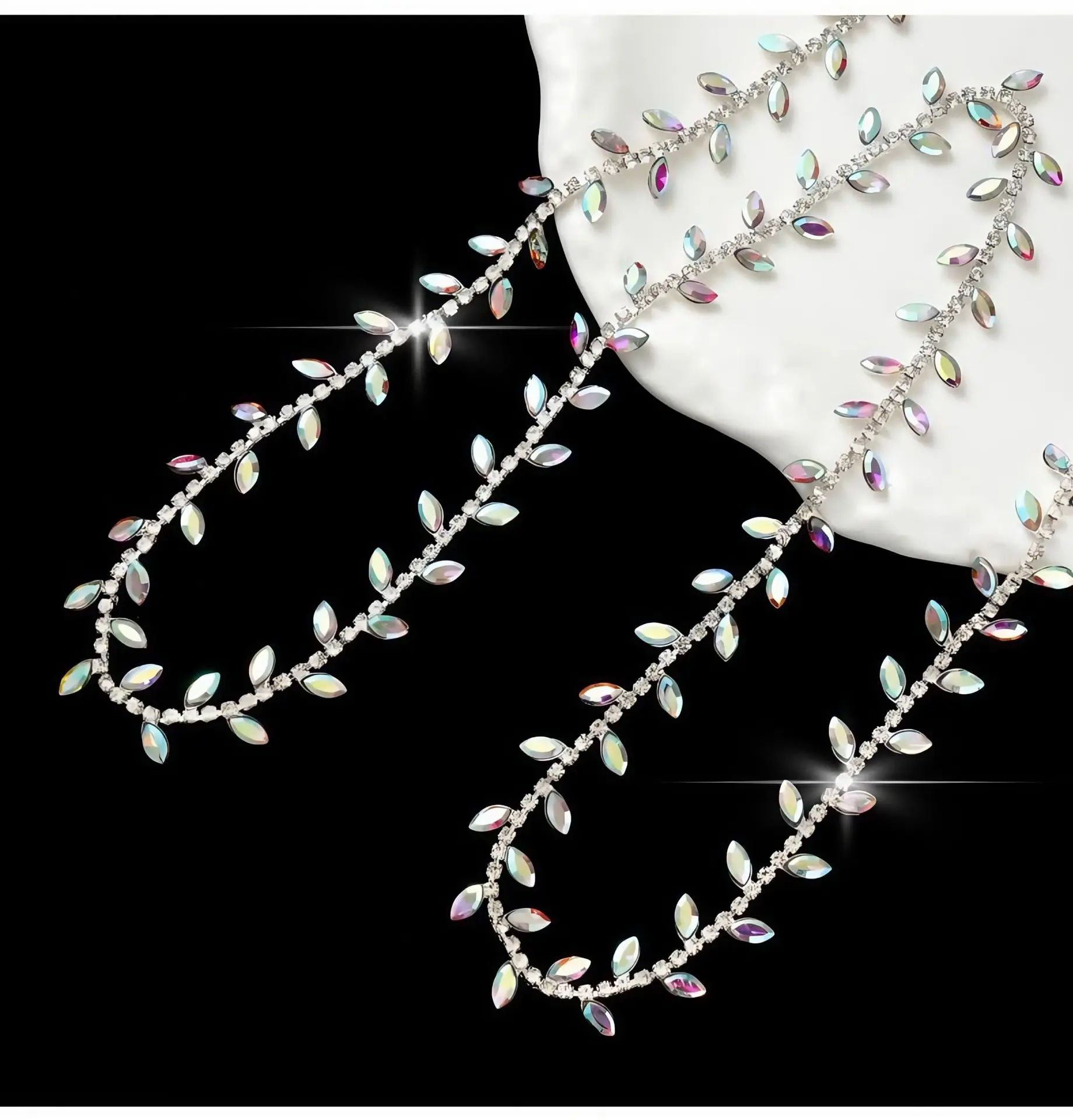 10 Meter Strass-Kette Kristall-Diamant Kleidungszubehör DIY Handwerk Dekoration Blattförmiges Strass-Band Nähzubehör – Detail 4