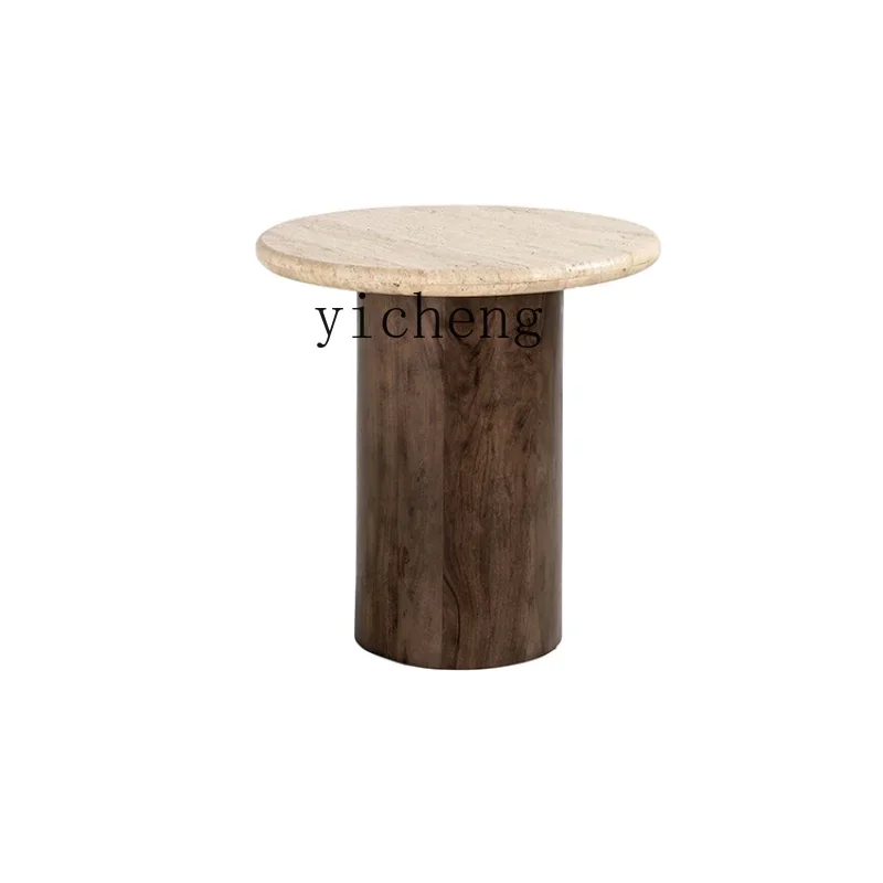 ZK Ancient Style round Natural Cave Stone Side Table Small Table Small Apartment Living Room Home Sofa Side Table Retro