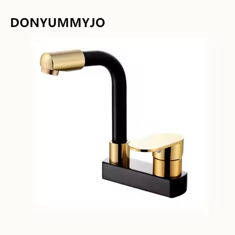 1pc Space Aluminum Basin Hot and Cold Water Faucet Double Hole Three-hole Deck iInstallation 360 Rotating Basin Tap Splash