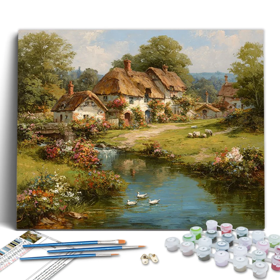 

RUOPOTY Paint By Numbers Landscape hamlet Paintings On Number Framed Wall Art Modern Picture Drawing Kits Canvas Draw Wall Decor
