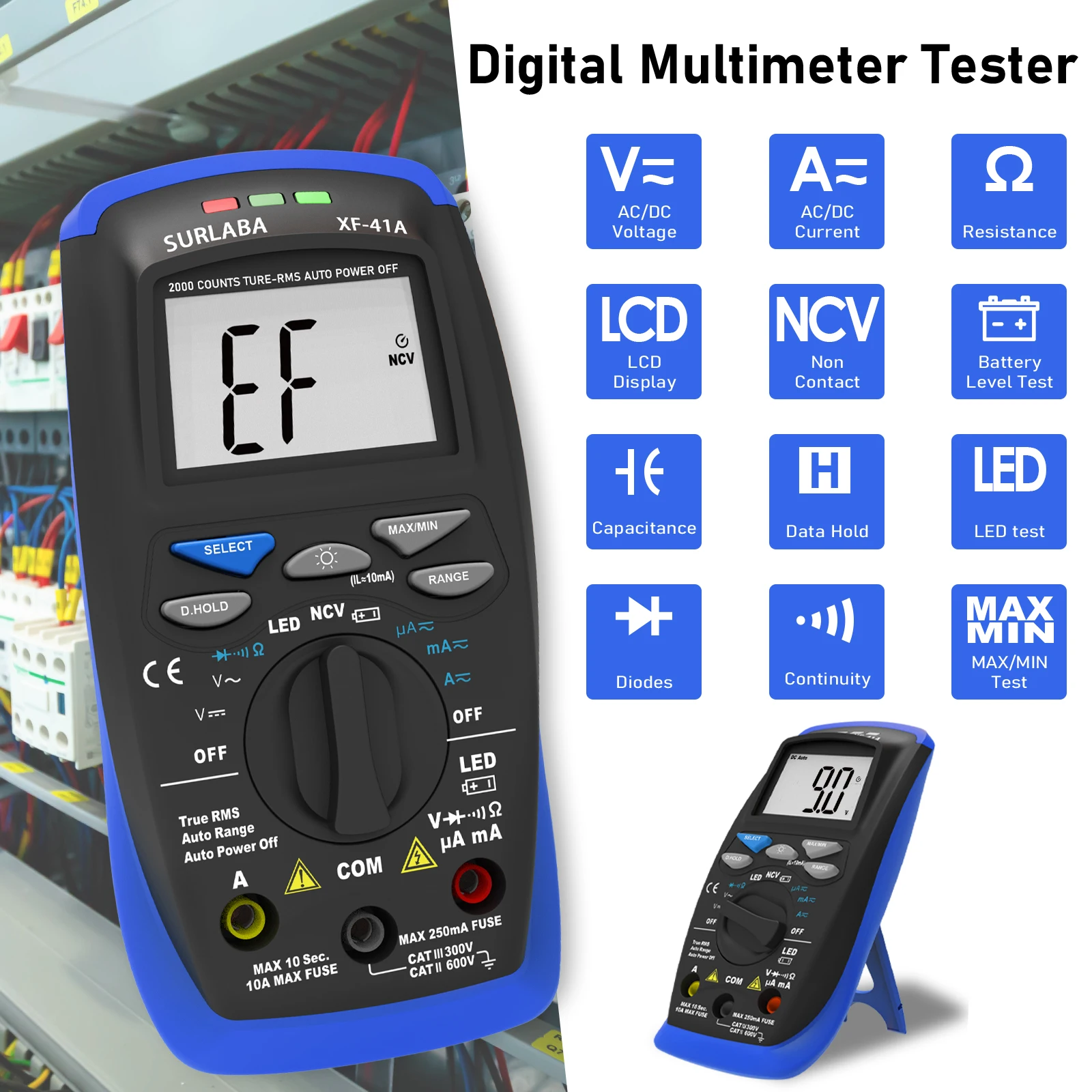 

Digital Multimeter, 2000 Counts Voltmeter Tester with Non-Contact Voltage Function, Multi-Meter Tester Measures AC/DC Voltage