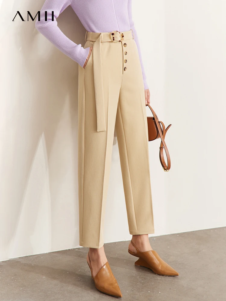 AMII Minimalism Casual Pants 2022 Winter Warm Fashion Vintage Loose All-match Slim Feet Design Ankle-Length Trousers 72270099