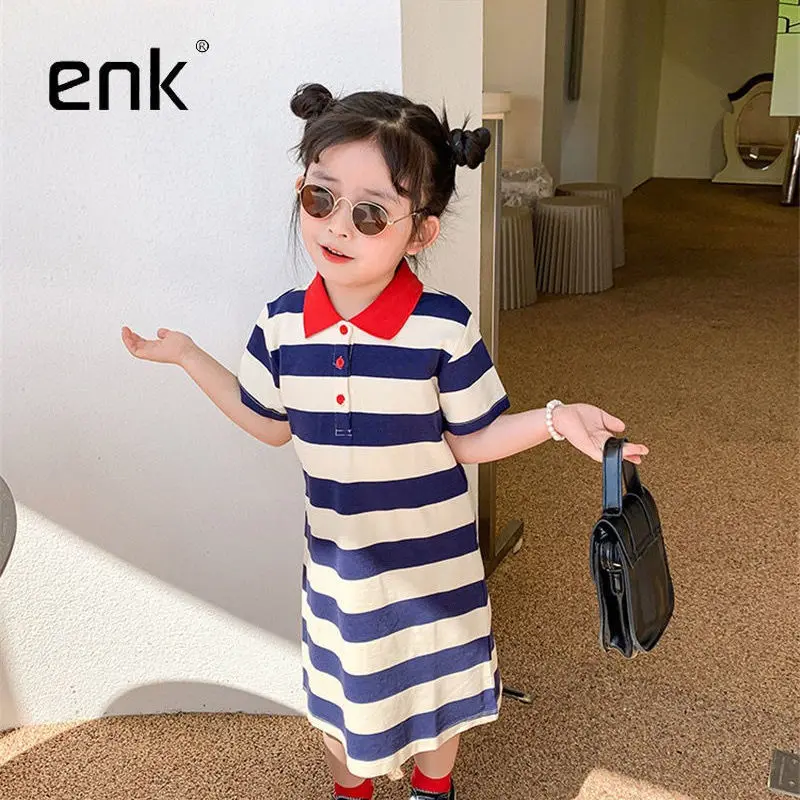 

Girls' Striped Polo Dress 2022 Summer New Children T-shirt Skirt Baby Girl Dress