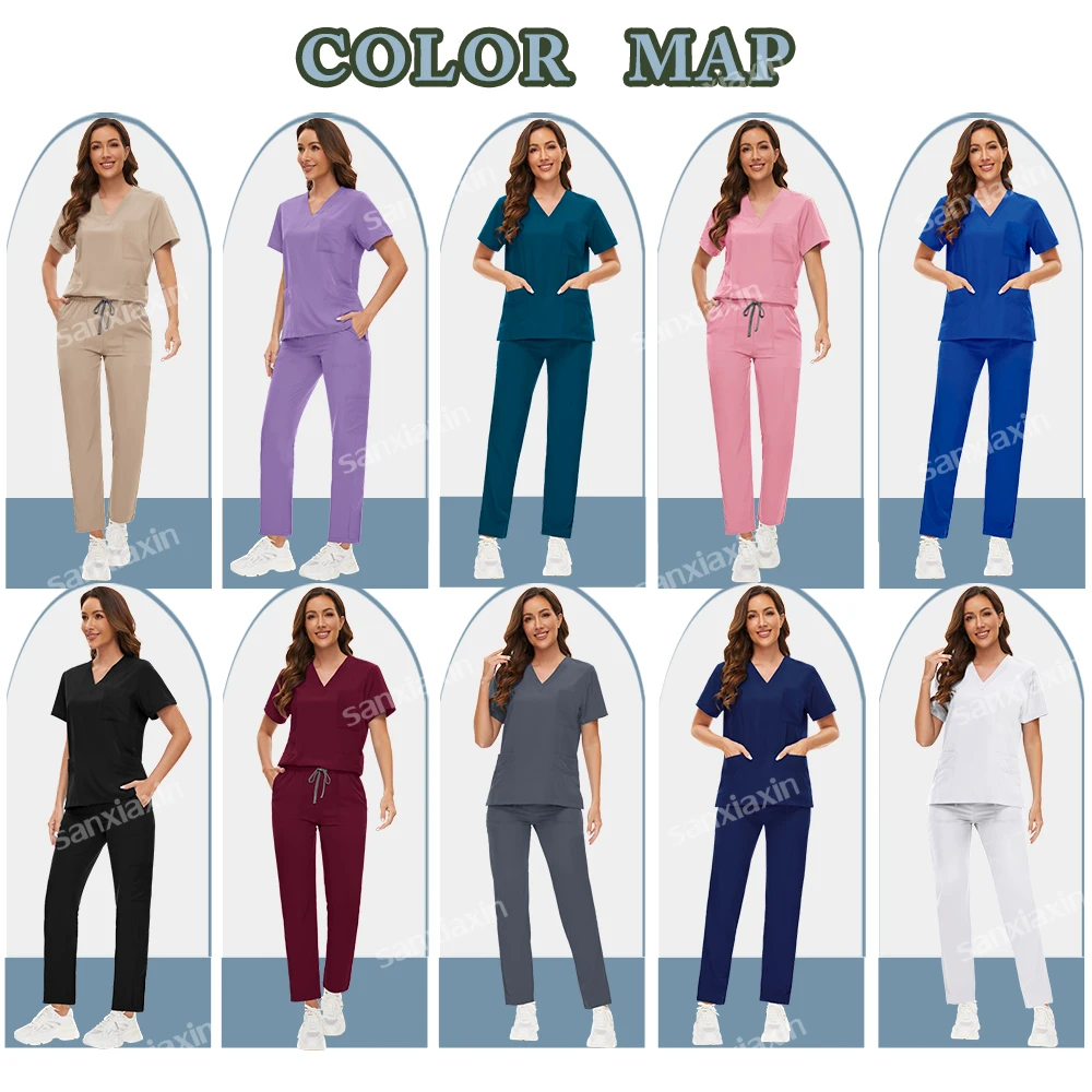 Medical Scrubs Sets Women Men Straight Pants Set Hospital Doctor Nurse Uniforms Dental Clinic Accessories Beauty Salon Workwear