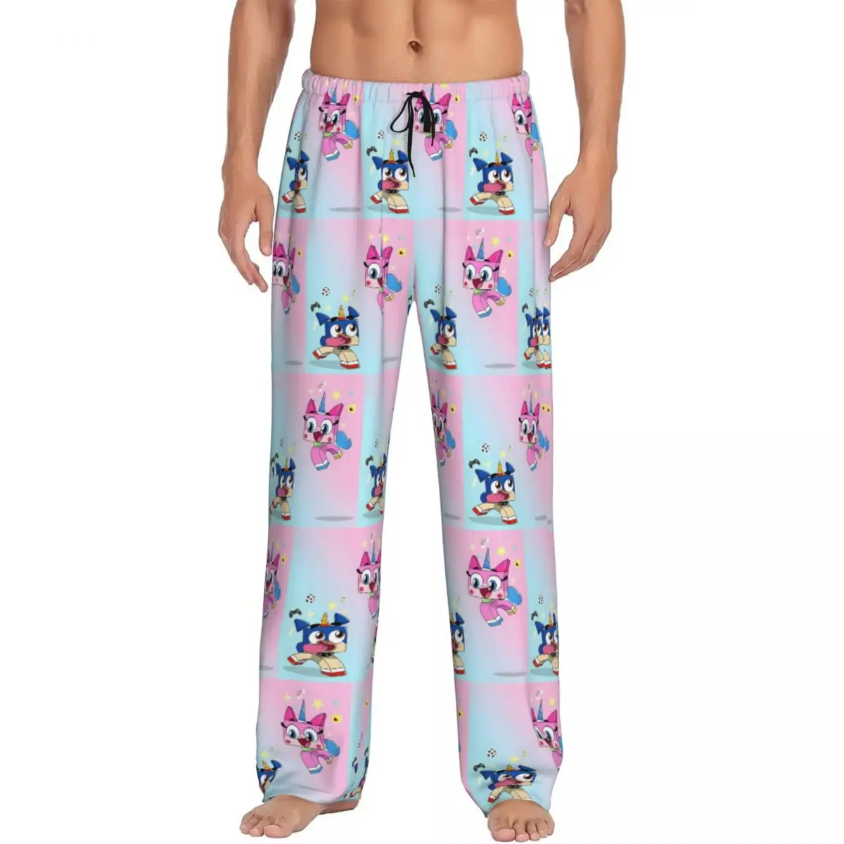 

Custom Men Unikitty Pajama Pants Print Cat Anime Sleep Sleepwear Bottoms with Pockets