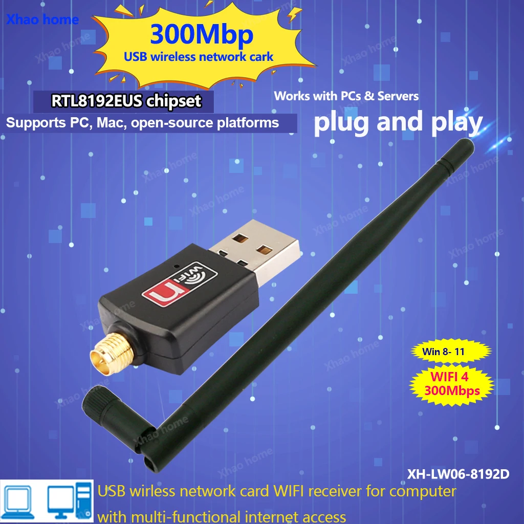 

Wireless Card USB WiFi Adapter 300Mbps for Realtek RTL8192EUS Chip Receiver Desktop PC Laptop TV Box Karaoke Player Win11/10//8