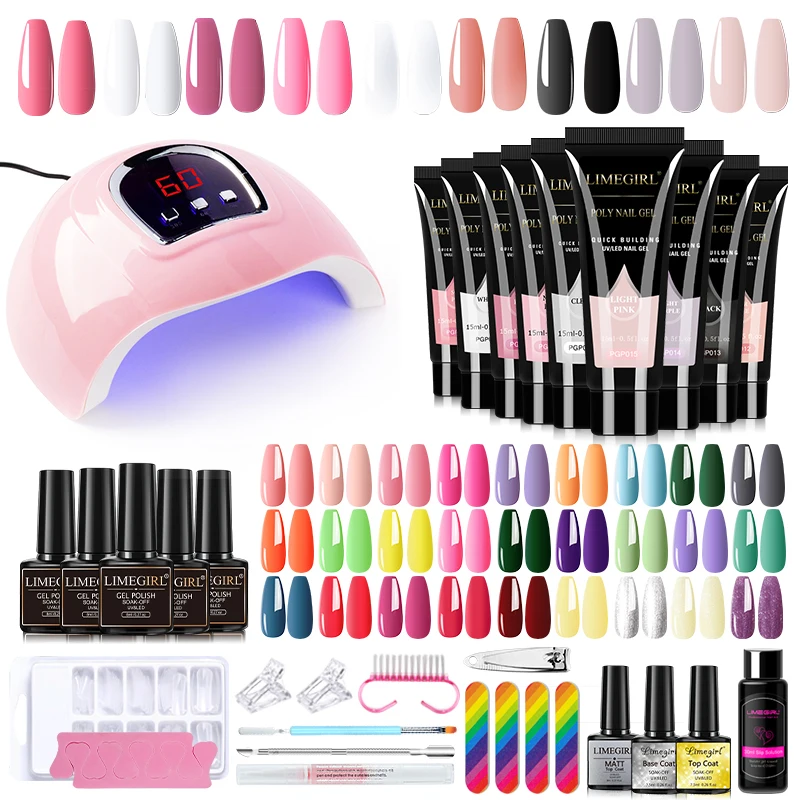 Limegirl Nail Kit Nail Dryer Semi-Permanent Gel Varnish Kit for Nail Extension Gel Kit Soaking Nail Tool Set Poly Nail Gel Kit