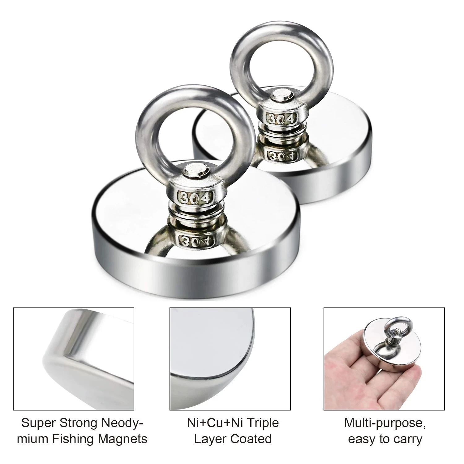 Super Strong Neodymium Fishing Magnet Hooks N52 Heavy Duty Magnet with Countersunk Hole Eyebolt Salvage Searcher Magnets New image 3