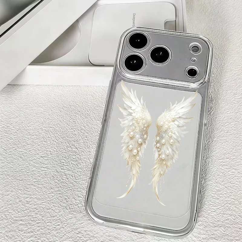 Angel Wing Design Silvery Pearl Pattern Phone Case for iPhone 17 16 15 14 13 12 11 Pro/Max/Plus /Air back cover