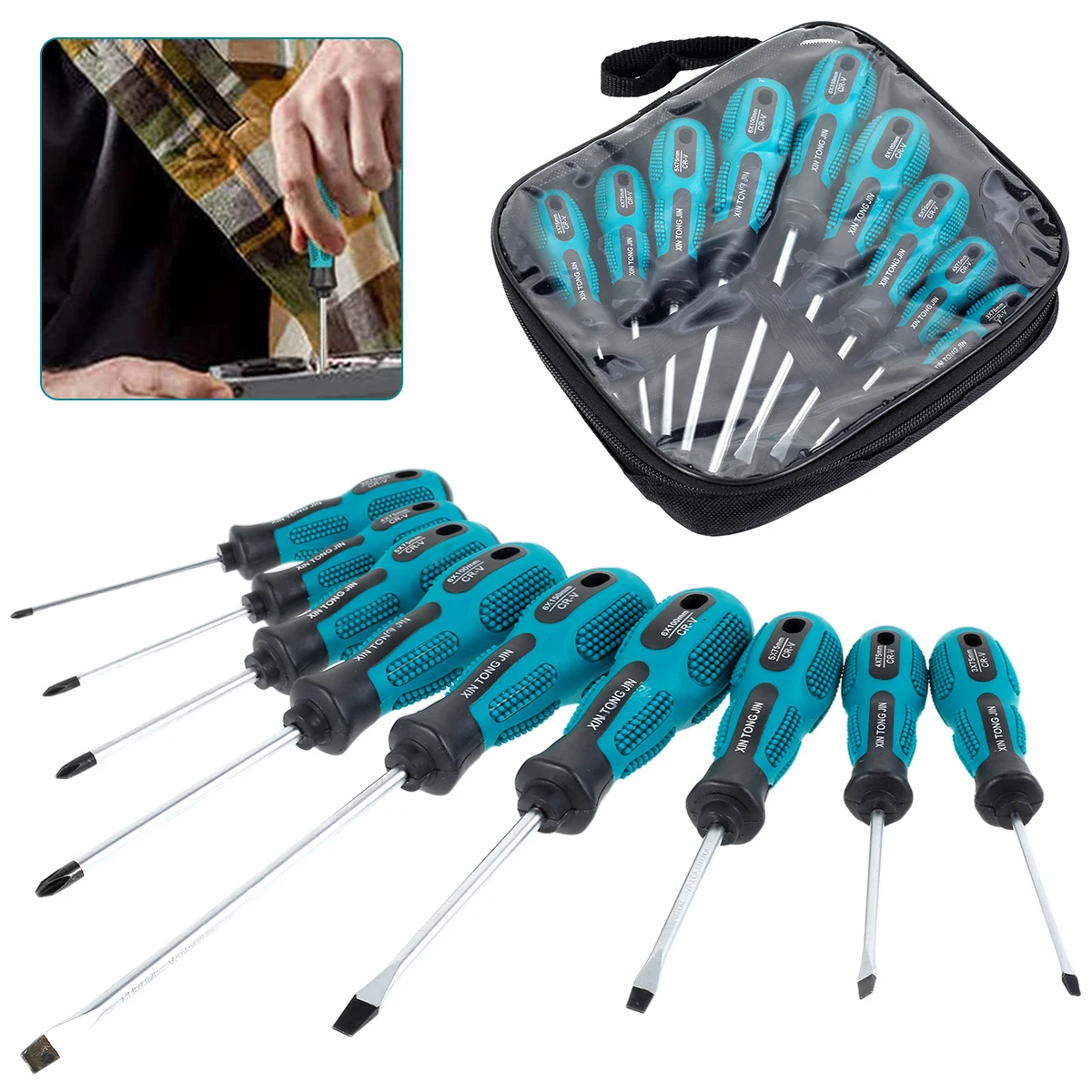 9/10件 Screwdriver Set Magnetic Precision Cross Flat Head Screwdriver Magnetic Tip Non-Slip Handle Screw Driver for Home Repair