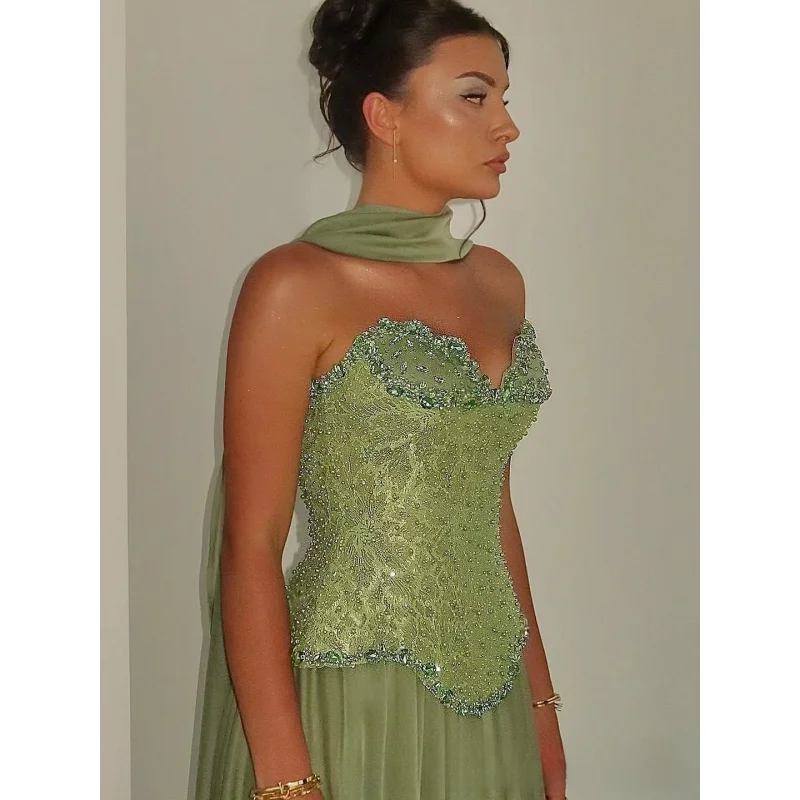 

New Arrival Women's Dress: Strapless, Heavy Beaded Lace, Pearl, Faux Two-Piece Evening Gown for Women