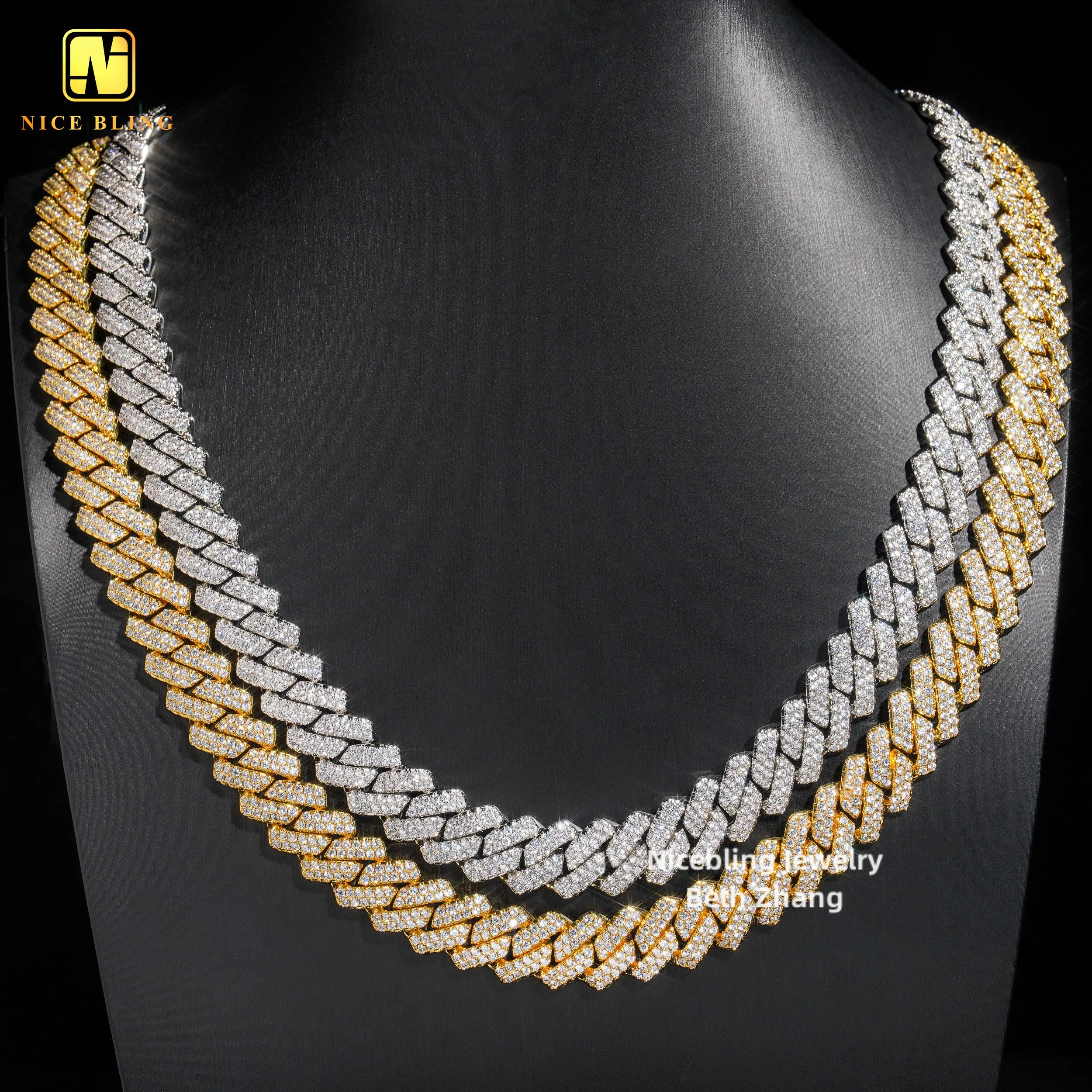 Plated 18K Gold Fashion Hip Hop Jewelry Necklace Men Brass Jewelry 5a Cubic Zirconia Cuban Link Chain Moissanite Diamond Necklac