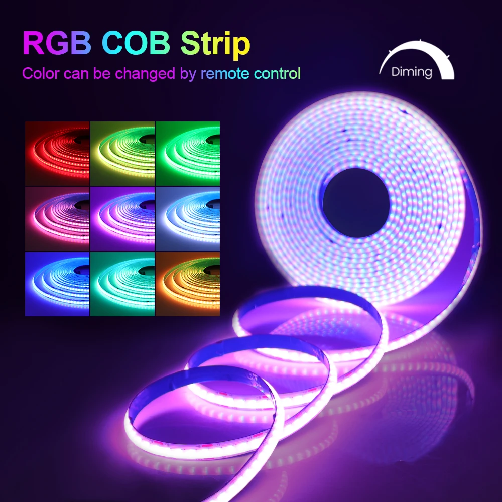 5V RGB COB Dimmable LED Strip Light USB Bluetooth WIFI Remote Control 576LED/M Flexible Tape RA90 High Density Linear Lighting