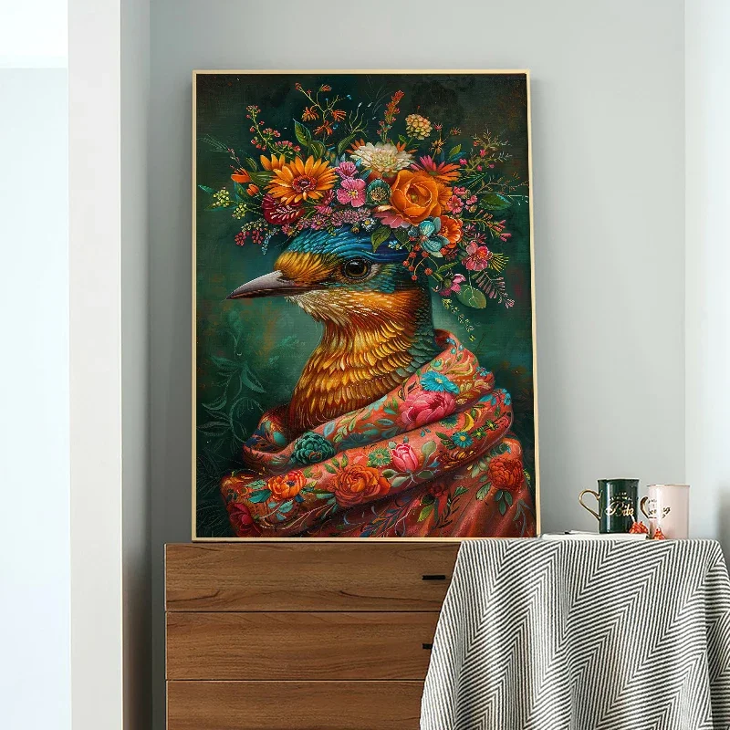Vintage Maximalist Floral Wild Animal Canvas Painting Lion Owl Peacock Wolf Flower Poster Print Wall Art Picture Home Decor - view 4