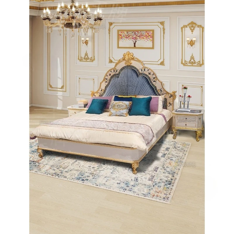 

Solid wood bed, master bedroom, high-end villa, luxury European carved vintage double 1.8m wedding bed, large bed