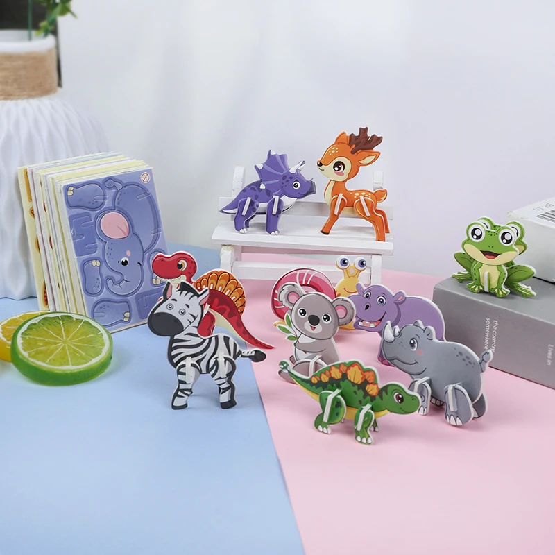 10pcs Cartoon Animals Paper Puzzle 3D Educational Toys Kids Birthday Party Favors Kindergarten Rewards Learning Puzzle Education