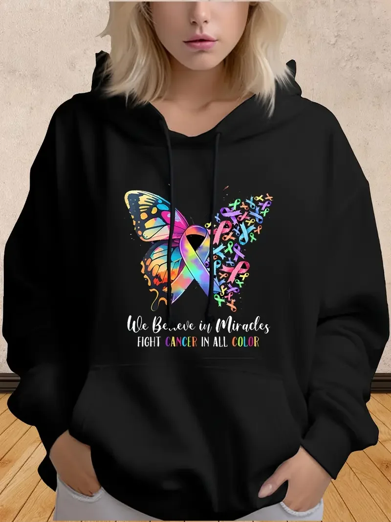 Plus Size Sweatshirt We Believe In Miracles Fight In All Color Hoodie Slight Stretch Sports Style Best Autumn Winter Option