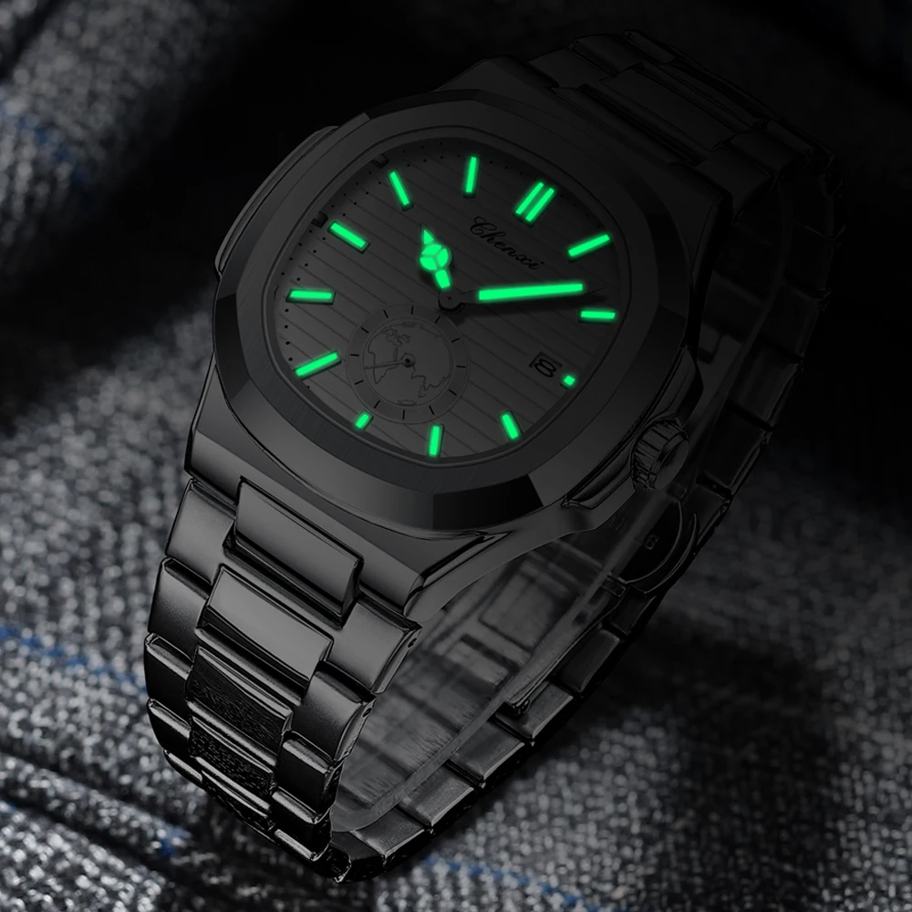 CHENXI رجال الأعمال الأصلي الفولاذ المقاوم للصدأ ساعة كوارتز مقاوم للماء رجل مضيئة عرض التاريخ أنيق دائم ساعة اليد الذكور #4