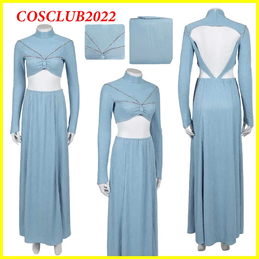 

Padme Cosplay Amidala Blue Costume Attack Movie Clones Dress Robe Clothing Skirt Outfits Halloween Carnival Party Fantasy Suit