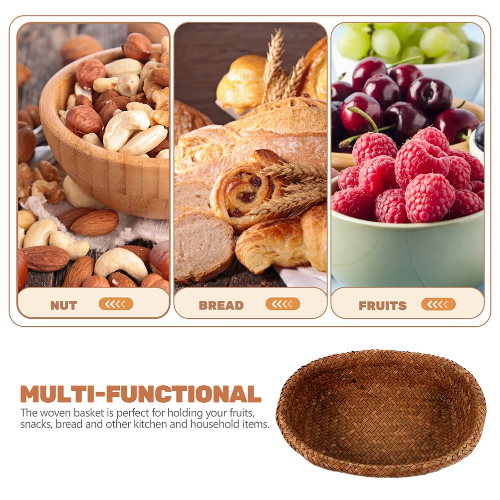 

2 Pcs Picnic Basket Storage Kitchen Produce Organizer Fruit for Food Woven Handwoven Baskets Bread Serving