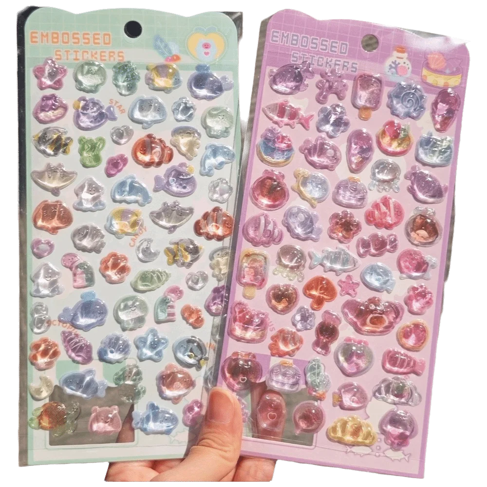 Embossed Texture 3D Embossed Sticker Crystal Resin Solid Sticker Ocean Theme Sticker Kawaii Design Ocean Seashell Pattern