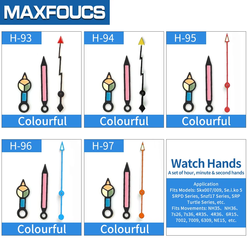 Colourful Watch Hands For Skx007 Skx009 SRPD Series Snzf17 Series SRP Turtle Series Movement NH35 NH36  Green Luminous Parts