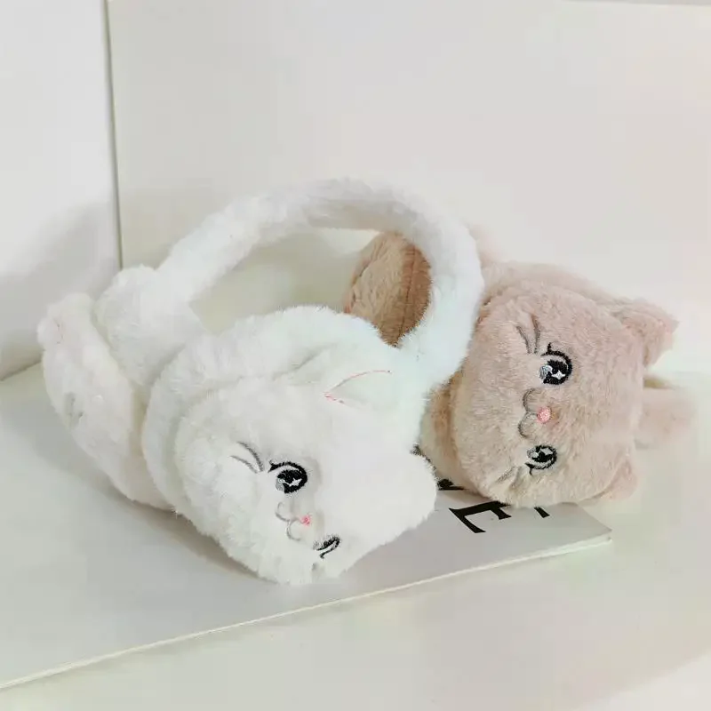 

Зимние теплые наушники с мультяшным котенком для девочек, плюшевые толстые мягкие наушники, защита ушей, теплые аксессуары