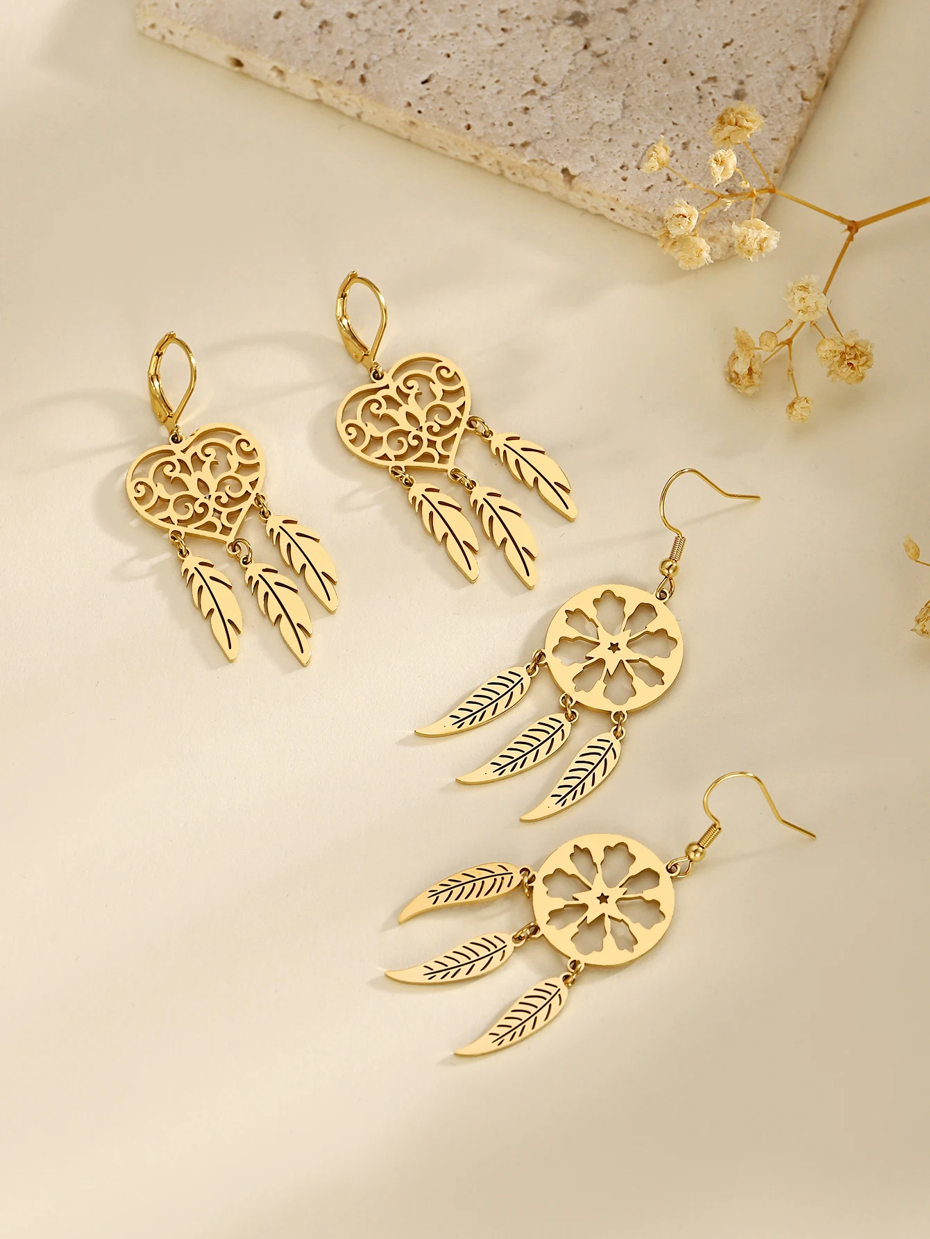 Stainless Steel Earrings 2024 Trend new exquisite Bohemian jewelry Dreamcatcher Pendant Lotus Pendant earrings Women's jewelry p